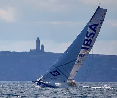 Alberto Bona and the Class40 IBSA cross the finish line of the Transat Québec Saint-Malo in 6th position